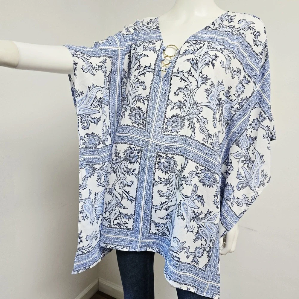 Michael Michael Kors Poncho Tunic Top Size L/XL Scarf Bandana Print Flowy Boho